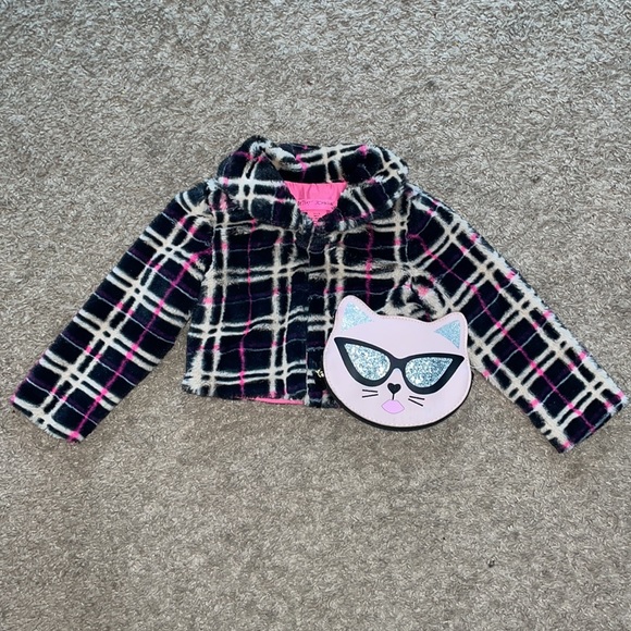 Betsy Johnson kids faux fur black/tan/pink coat/ cat purse lot - Picture 2 of 14